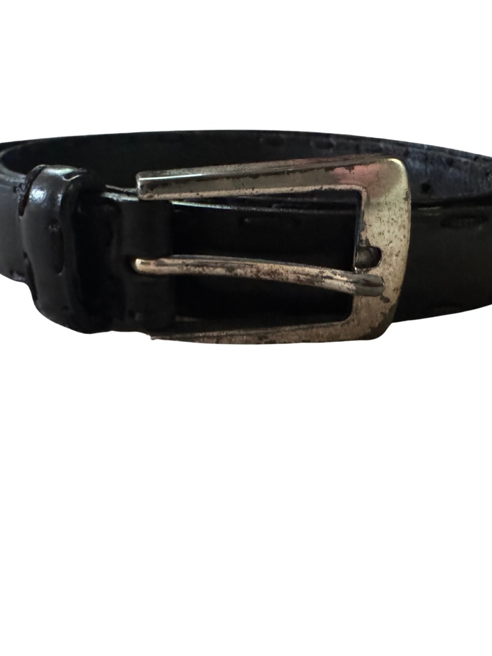 Women's Black Leather Belt with Silver-Tone Buckle